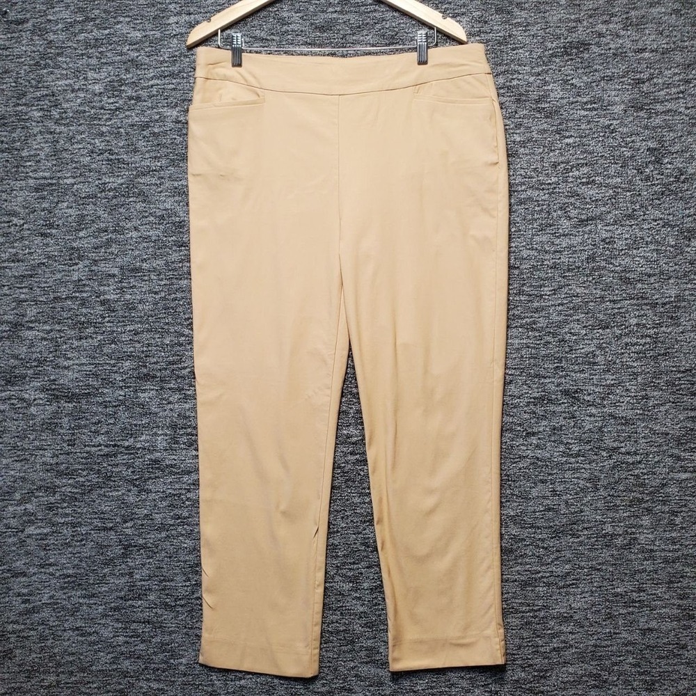 Chicos Brigitte So Slimming Ankle Pants Women 14R Tan Beige Stretch Trousers